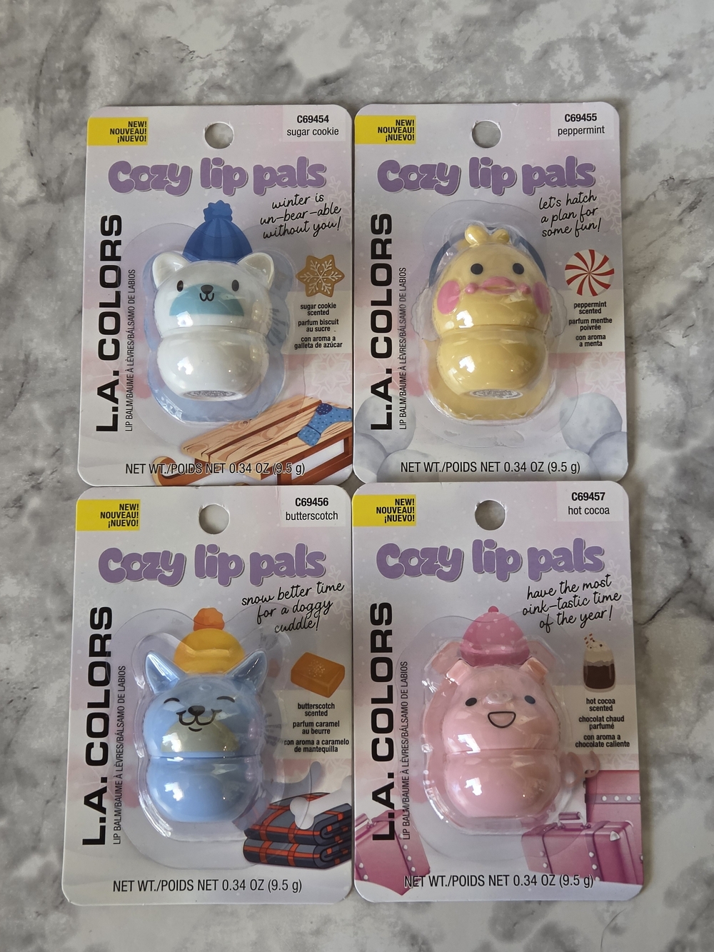 L.A. Colors Cozy Lip Pals Lip Balm Pack of 4 — Pink, Blue, Yellow, White